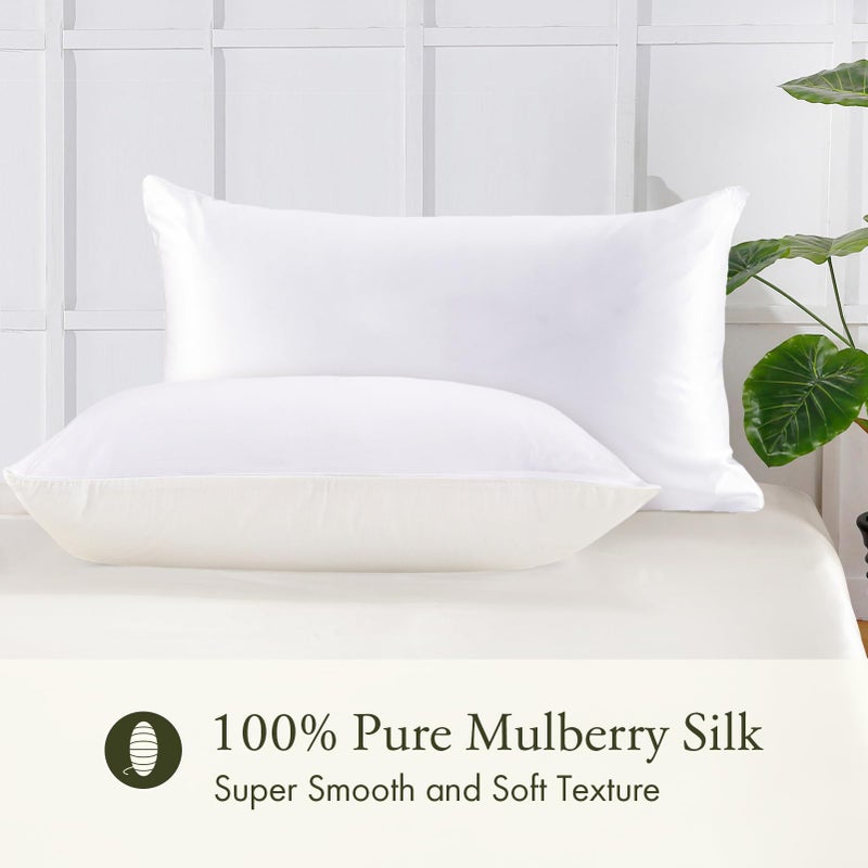 LilySilk غطاء وسادة حرير LILYSILK 19 مم للشعر والبشرة مع جانب قطن قياسي/ملكة 20x30 بوصة أبيض 1 قطعة - Image 2